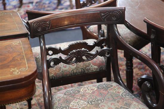A harlequin set of twelve (6 + 6) William IV mahogany dining chairs,